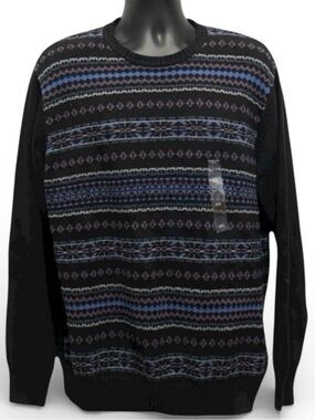 Alexander Julian XXL Geometric Crewneck Sweater Black Blue NWT